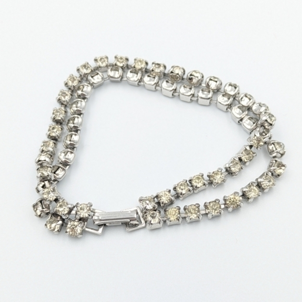 5/25$  Vintage silver tone rhinestone tennis bracelet two strand